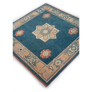 Tapis en laine noué à la main Nuray Classic Blue, motif rectangulaire médaillon, design puzzle et losanges pour la maison et les adolescents, modèle Pae-272 - Product Image 2