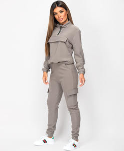 NUEVAS SEÑORAS 2-PC CARGO PANTALONES TRAJE SUDADERA ZIP TOP LOUNGEWEAR LEGGINGS SET - Product Image 2