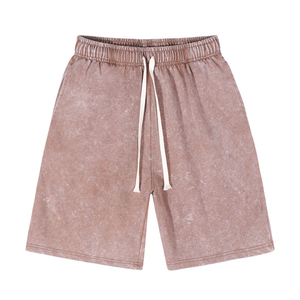 Custom Cordón Lavado ácido Vintage Plain French Terry Cotton Fleece Jogger Deportes Pantalones cortos para hombre Custom Cotton Baggy Sweat Shorts - Product Image 3