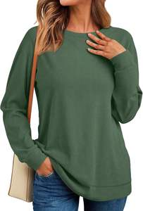 Sweatshirts pour femmes à col rond émeraude - Streetwear tendance avec badge sur le devant, 100% coton, manches longues, pull-over - Product Image 3