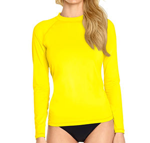 Rashguard pour femme en spandex personnalisé, de haute qualité, à séchage rapide, compression, manches longues, haut de sport, jaune, protection solaire, écologique - Product Image 3