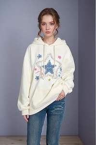 Sweat à capuche surdimensionné personnalisé pour hommes Vintage Denim Star Applique Broderie Design graphique d'hiver-Fabricant Exportateur - Product Image 2