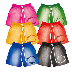 Pantalones cortos de lana de algodón pesado 100% lavado con ácido Vintage para hombre, ropa de calle desteñida al sol, patrón sólido, secado rápido - Product Image 3