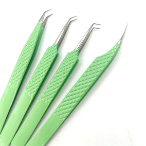 Pestañas antideslizantes antimagnéticas Puntas de plata recubiertas de color verde Pinzas de extensión de pestañas de 10mm Agarre de diamante de acero inoxidable - Product Image 4