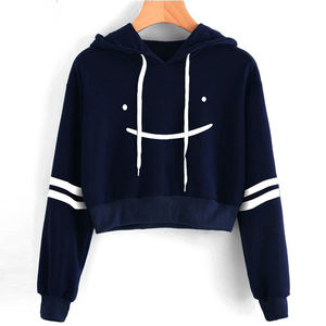 Sudadera recortada para mujer, jersey con cuello levantado, Dream Merch, manga larga, Sudadera con capucha a rayas, Top corto informal - Product Image 2