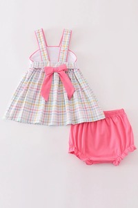 Conjunto de niña bebé a cuadros con bordado de calabaza arcoíris, Bonito traje de otoño con Top de manga larga con volantes y pantalones a juego para niños pequeños - Product Image 3