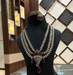 Moda de alta calidad chapado en oro de tres capas Moissanite Kundan collar pendientes conjunto mujeres compromiso de boda tradicional - Product Image 3