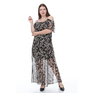 Maxi abito in Chiffon taglie forti con Design a mezza manica con volant - Product Image 1