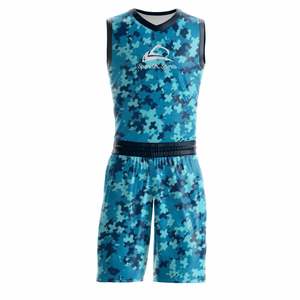 Uniforme de basket-ball pour hommes et jeunes conçu sur mesure entièrement par sublimation plus col en V tailles jeunes ensemble de basket-ball imprimé respirant - Product Image 1