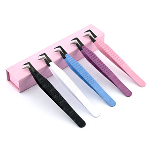 Pince à épiler d'extension de cils à pointe de fibre professionnelle pince à cils résistante à la rouille acier japonais paillettes colorées personnalisées - Product Image 4