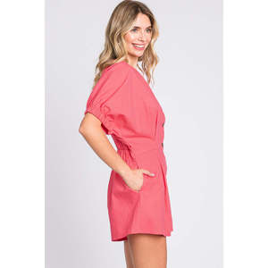 Tuta Intera da Donna GeeGee in Lino con Mezza Abbottonatura e Scollo a V, Vita Alta, Vestibilità Slim, Traspirante, Stampa Fantasia, Casual/Club, per Fitness Estivo - Product Image 3