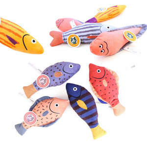 ของเล่นแมวตุ๊กตาปลาการ์ตูนพิมพ์ลายคุณภาพสูง - ของเล่นแมวแบบมีเสียงบีบและแคทนิป ทนทาน - Product Image 3