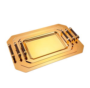 Meilleure vente rectangulaire brillant poli accrocheur plateau de service en métal avec poignées en acrylique dernière arrivée fournitures de restaurant - Product Image 4