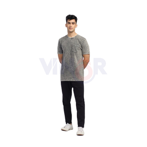 T-shirt lourd 100% coton lavé à l'acide pour hommes avec logo personnalisé Nouveau design à la mode coupe régulière haut imprimé tricoté - Product Image 2