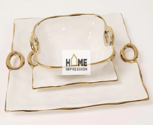 Silver & Gold Flower <b>Edges</b> Luxury Serving Tray Designer Handmade <b>Metal</b> Serving Tray - Product Image 4