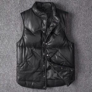 Chaqueta de cuero para hombre, chaleco de piel de oveja, traje de vuelo corto, corte ajustado, chaleco grueso y cálido, otoño e invierno - Product Image 6