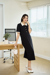 Vestido de Maternidad Holgado de Manga Corta con Abertura Lateral V1448, Tejido Suave que Absorbe el Sudor para Mujeres Embarazadas - Product Image 5