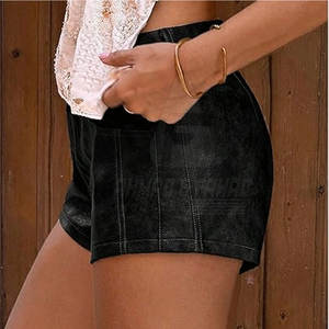Shorts Casuales de Cuero Vacuno Genuino para Mujer, Transpirables, Ecológicos, con Cintura Elástica, Elegantes, Duraderos, al por Mayor, Personalizables - Product Image 5