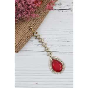 เครื่องประดับผมเจ้าสาวแบบดั้งเดิม ประดับด้วยหินสีแดงและคริสตัลสีขาว สำหรับงานแต่งงานแบบอินเดีย เหมาะสำหรับผู้หญิงและเด็กผู้หญิง - Product Image 2