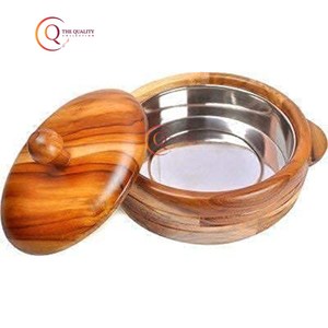 Casserole ronde en bois d'acacia artisanal pour le service du pain Chapati Cuisine Table à manger Outils d'herbes et d'épices à bas prix - Product Image 2