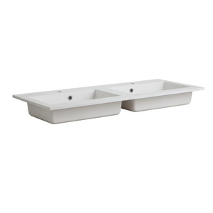 Lavabo Doppio Koricini 120 Cm in Marmo Ricomposto Bianco Opaco con Lavelli da 12 Cm - Product Image 3