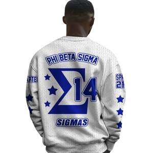 Phi Beta Sigma greco lettere 1914 maglia acrilica blu bianco ciniglia Sigma Beta confraternita maglione abbigliamento - Product Image 4