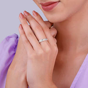 Anillo de hoja tejida de plata 925 de moda con incrustaciones de circón, ajuste de garra chapado en oro rosa y oro, estilo religioso redimensionable - Product Image 5