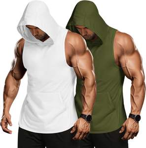 Lot de 2 débardeurs à capuche pour homme, tricotés, respirants, avec coupe musculaire, manches décontractées - Product Image 1
