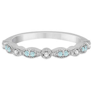 Alliance de mariage en diamant aquamarine Marquise & Dot, or blanc et jaune 18 carats, taille ovale 0,25 ct, certifiée IGI, bijoux fins - Product Image 4