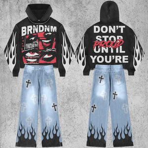 Sweat-shirt et pantalon de survêtement en molleton bouclette 400 g/m² 100 % coton, légers, effet vieilli, délavés par le soleil, coupe oversize, avec broderie patchwork - Product Image 2