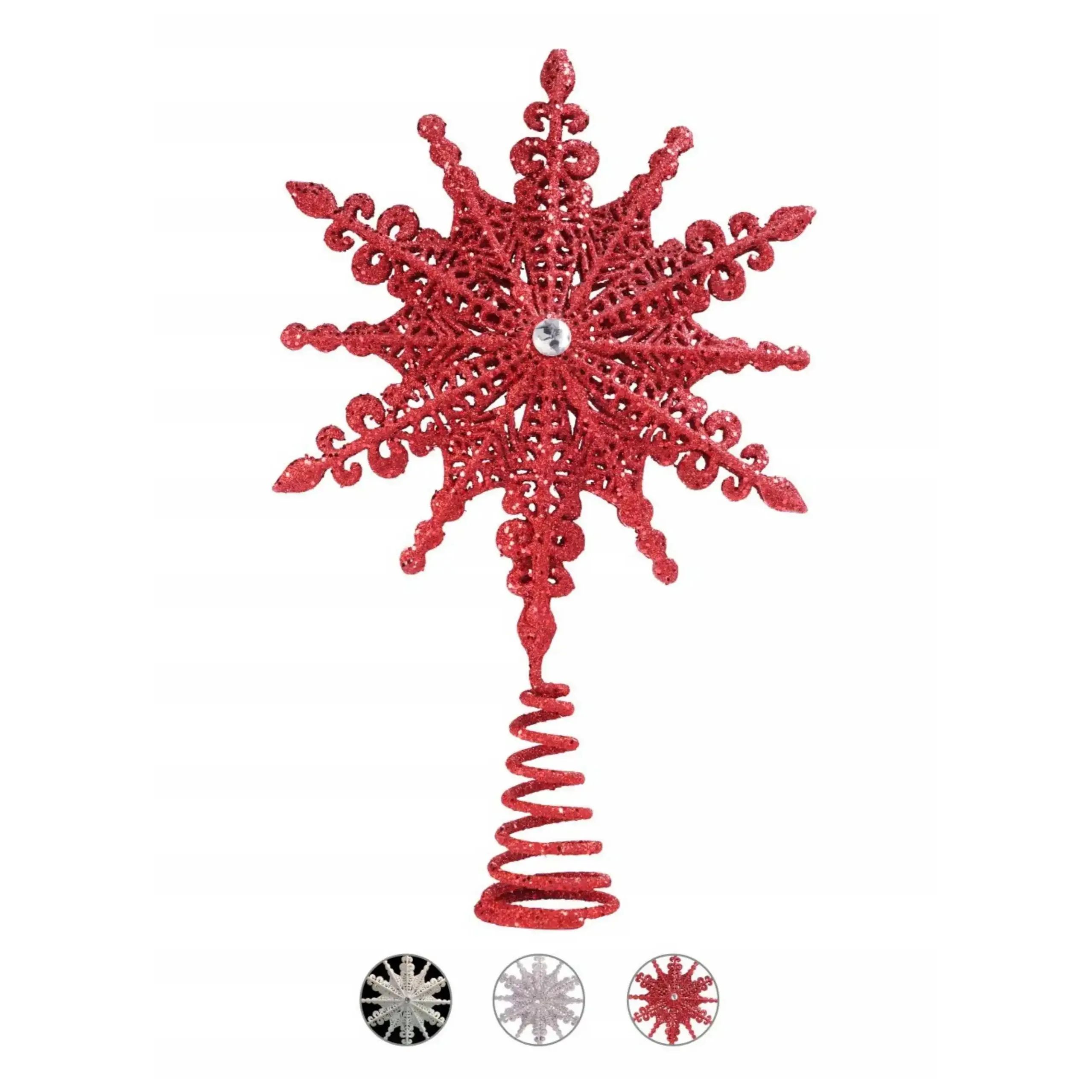 OEM ODM Christmas Traditions 8 inch Red Glittered Filigree Christmas Star Tree Topper Star/Home Decor Ornaments (Red)
