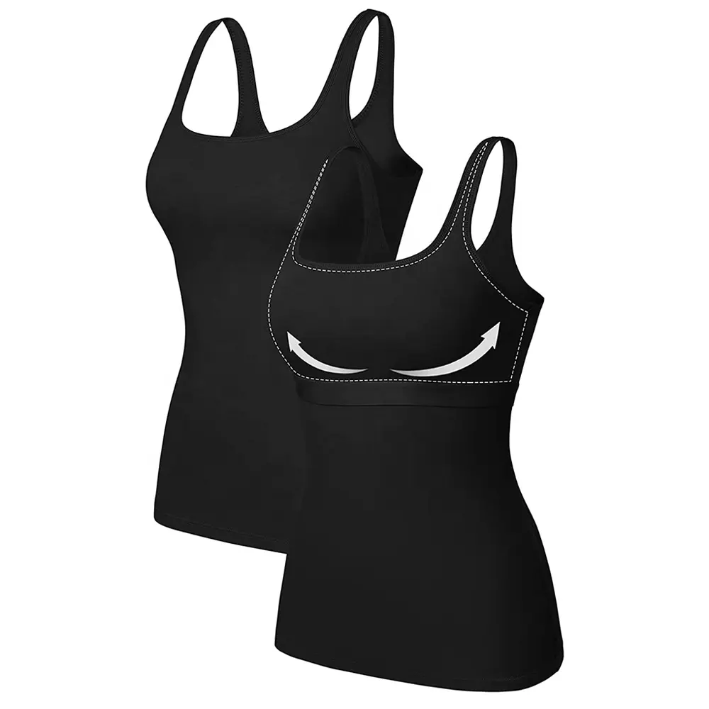 Wholesale Women's Gym Yoga Vest Tank Top Women's Cotton Tank Top with Built-in Sports Bra Women Casual Tank Top Sleeveless Shirt