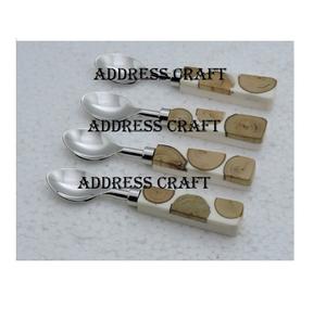 High Quality 18/8 Stainless Steel Wood and Resin Handle Cocktail Spoon <b>Sets</b> Office Restaurant Birthday Party Use Spoon <b>Sets</b> - Product Image 6