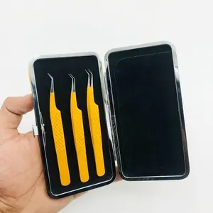 Pinzas para pestañas Etiqueta privada a granel En stock Pinzas para pestañas de volumen de agarre de diamante de acero inoxidable sólido de Color naranja de 45 grados - Product Image 1