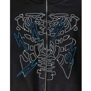 เสื้อฮู้ดดี้แบบซิปเต็มตัว ประดับเพชรเทียม สไตล์ฮิปฮอป สำหรับผู้ชาย ปี 2025 รุ่น Solid Winter Casual  รับทำโลโก้ตามสั่ง ไซส์ใหญ่พิเศษ (Oversize) แบบ OEM - Product Image 4