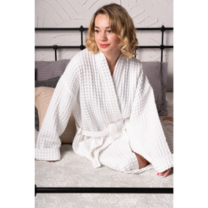 100% coton gaufré Kimono peignoir pour hommes et femmes doux absorbant turc coton Robe pour Spa hôtel et maison Relaxation - Product Image 1