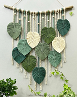 Tapiz de Pared Rectangular Vertical de Macramé Orgánico Hecho a Mano con Hojas Verdes, Decoración Boho para Cuarto de Niños, Arte Decorativo de Tela, Nuevo Modelo de Primavera