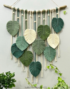 Tenture murale en macramé bio faite à la main Grandes feuilles vertes Décor de pépinière Boho Tissu Art déco Printemps Nouveau modèle Décor Art mural - Product Image 6