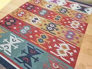 Alfombra Kilim Hecha a Mano con Patrón Geométrico, Tejido Plano de Lana y Acrílico, Rectangular, Reversible, para Sala de Estar, con Base de Yute - Product Image 4