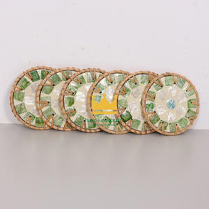 Vietnam Artisan Eco-Friendly Modern Wicker <b>Coasters</b> with Handcrafted <b>Ceramic</b> Inlay for Tea Table and Home Decor - Product Image 2