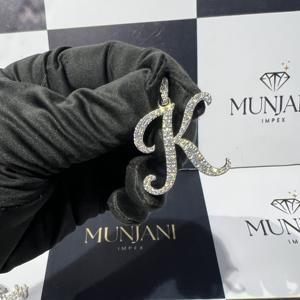 Pendentifs et breloques pour hommes en or plaqué or de luxe, lettre K personnalisée, style Hip Hop, sertis de diamants de laboratoire certifiés IGI, taille brillant rond, effet glacé - Product Image 6