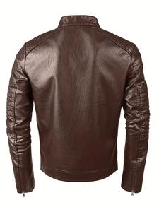 Blouson en cuir léger décontracté pour homme, style motard vintage, motif lettres, en toile, pour l'hiver - Product Image 3
