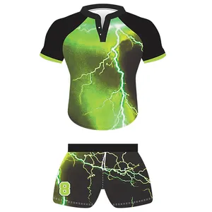 Maillot de Rugby imprimé vert noir personnalisé de haute qualité Vêtements de rugby Maillots de sublimation pour hommes Vêtements de sport de style football OEM