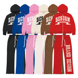 Chándal para hombre, sudaderas con capucha y pantalones acampanados, conjunto estampado con capucha desgastada, conjuntos de chándal, algodón, invierno, lavado ácido desteñido por el sol - Product Image 5