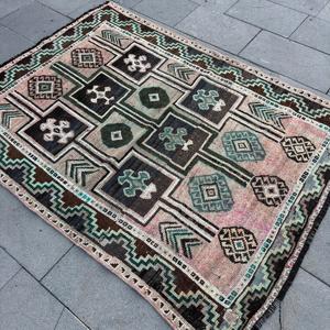 Turkish 4.3x5.5 ft Rug, Vintage Rug, <b>Brown</b> Plants & trees Rug <b>Wool</b> - Product Image 2