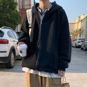 เสื้อฮู้ดมีซิปโอเวอร์ไซส์มีฮู้ดสำหรับทุกเพศเสื้อมีฮู้ดผ้าฟลีซผ้าฝ้ายสีฟ้าสไตล์เรียบง่ายลำลองทรงหลวมขนาดพิเศษ - Product Image 3