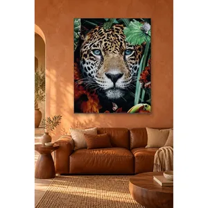 Impression sur toile Fida Tropical Leaves and Blue-Eyed Leopard - Product Image 4