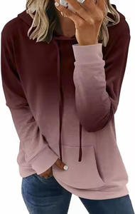 Sudadera con capucha de manga larga con cordón de Color degradado al por mayor para mujer primavera otoño Sudadera con capucha estampada de punto de longitud corta para mujer - Product Image 4