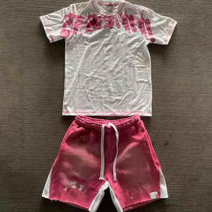 Camiseta de algodón de alta calidad Pantalones cortos con cordón Conjunto de hombre Personalizado Monkey Wash Splice Serigrafía Colección de verano-Fábrica - Product Image 2