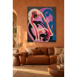 Fida Kirchner Deux acrobates sur fond rose et bleu, impression sur toile - Product Image 1